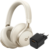 Koop met korting - Soundcore Space One Crème + BlueBuilt Quick Charge Oplader met Usb A Poort 18W Zwart